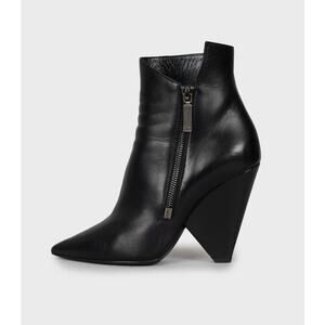 Elegant Saint Laurent Niki Leather Wedge Boots - Size 38.5